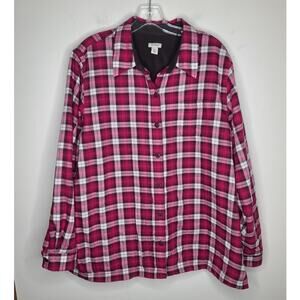 LL Bean fleece lined pink plaid long sleeve button down flannel shirt - XL